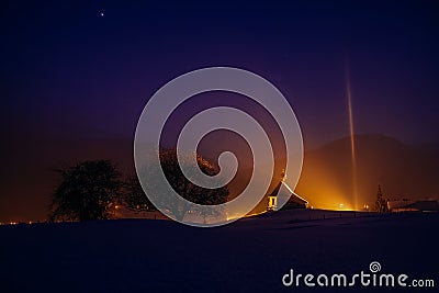 scenic view of tranquil night in village in mountains Stock Photo