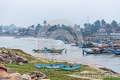 scenic view of various boats on water and people around, Asia Editorial Stock Photo