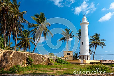 Scenic view at white lighthouse in Galle fort Stock Photo