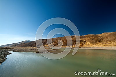 Scenic view of Yarlung Tsangpo the upper stream of Brahmaputra River Stock Photo