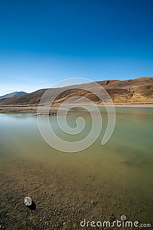 Scenic view of Yarlung Tsangpo the upper stream of Brahmaputra River Stock Photo