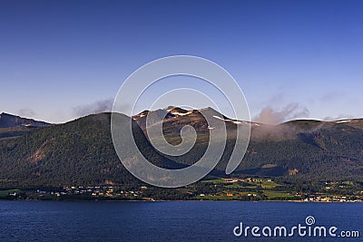 Scenic views at dawn along the Nordfjord Stock Photo