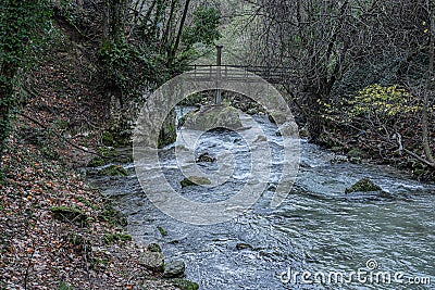 Scenic views of rapids of Aniene river near town of Subiaco, Italy Stock Photo