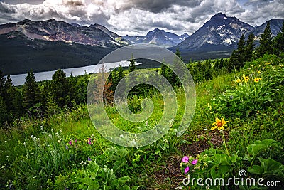 Scenic Views of Two Medicine Lake, Glacier National Park Stock Photo