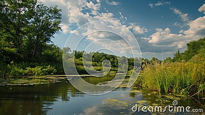 A scenic vista of a serene natural setting, showcasing the beauty Stock Photo