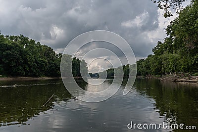 Scenic Wabash river vista in the summer set against dramatic sky, Indiana Stock Photo