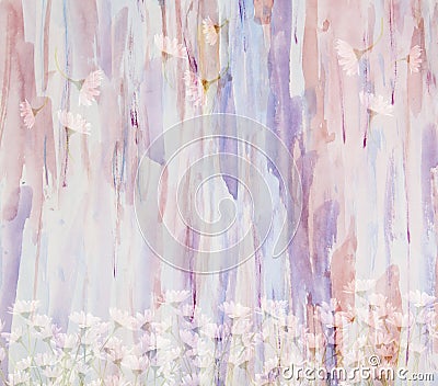 The scenic watercolor floral background with bouquet of daisies, made with color filters Stock Photo