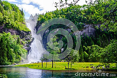 Scenic waterfall landscape in Norway Stock Photo