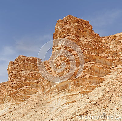 Scenic weathered orange rocks in stone desert Stock Photo