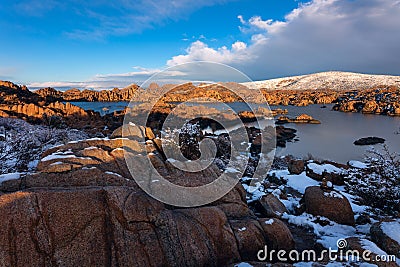 Scenic winter landscape at Watson Lake in Prescott, Arizona Stock Photo