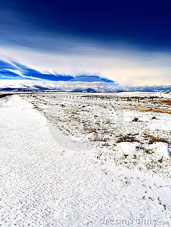 Scenic winter mountain landscape in the backroads of Laramie , Wyoming Stock Photo