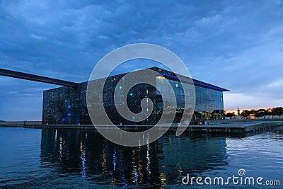 A scenics night view of the Mucem (Museum of European and Mediterranean Civilisations) in Marseille Editorial Stock Photo