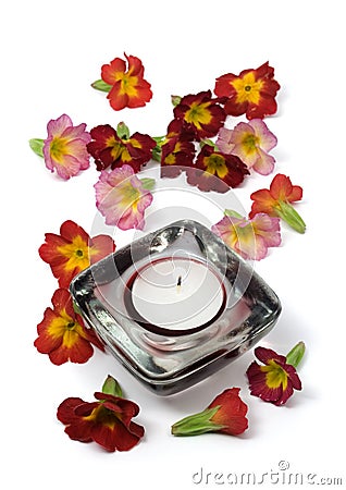 Scented candle and flowers Stock Photo