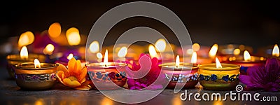 Scented candles diwali border frame Stock Photo