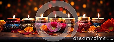 Scented candles diwali border frame Stock Photo