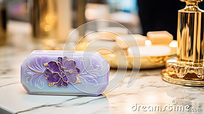 Scented soap in bathroom, handmade diy cosmetic product, luxury body care gift and spa bath Stock Photo