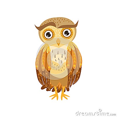 Sceptic Owl Cute Cartoon Character Emoji With Forest Bird Showing Human Emotions And Behavior Vector Illustration