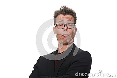 Sceptical Middle Age Businessman Against White Stock Photo