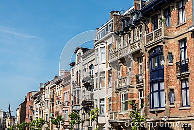 Schaerbeek, Brussels - Belgium - Art nouveau facades around the Monplaisir borrow Editorial Stock Photo