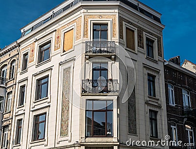 Art Nouveau facade with decoration and balconies Editorial Stock Photo