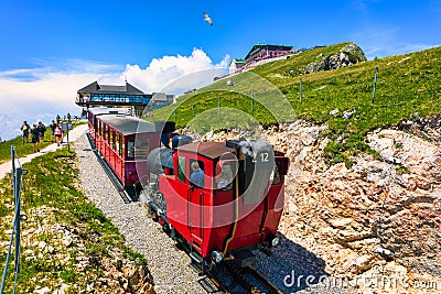 Schafberg Railway, a metre gauge cog railway in Upper Austria and Salzburg, from Sankt Wolfgang im Salzkammergut up to the Stock Photo