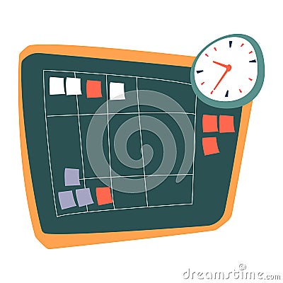 Schedule Board with Tasks, Appointments and Clock Vector Illustration