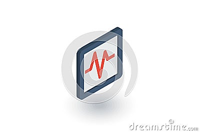 Schedule of cardiogram, heart beat isometric flat icon. 3d vector Vector Illustration