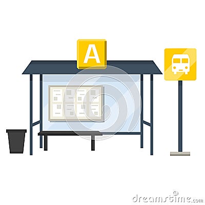 Bus stop. Glass facade and bench. Vector Illustration