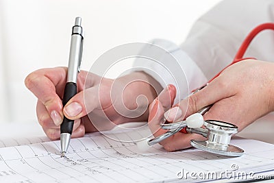 scheduled doctors appointment is wrote on calendar for patient Stock Photo