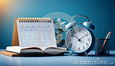 Scheduling and managing appointments, featuring elements like a calendar, clock, and appointment book, symbolizing time management Stock Photo