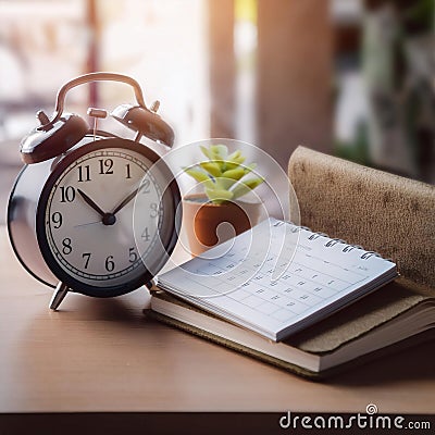 Scheduling and managing appointments, featuring elements like a calendar, clock, and appointment book, symbolizing time management Stock Photo
