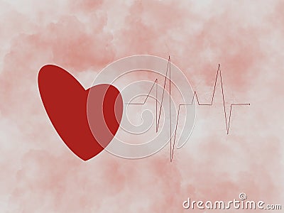 Schematic image of the heart and cardiogram. abstract illustration on the theme of cardiology Cartoon Illustration