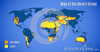 Schematic map of the sandy deserts area Vector Illustration