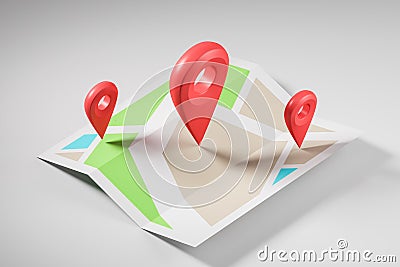 Schematic map with three red pointers Stock Photo