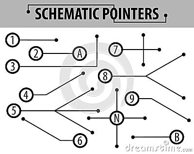 Schematic pointers. Extension lines to indicate the details of the drawings and diagrams. The elements of graphic design Vector Illustration