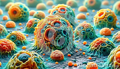 Schematic Representation of Cancer Cell Structure Generated by AI Stock Photo