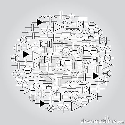 Schematic symbols in electrical engineering in circle Vector Illustration