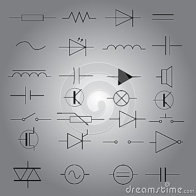 Schematic symbols in electrical engineering icon set eps10 Vector Illustration