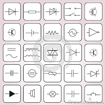 Schematic symbols in electrical engineering set eps10 Vector Illustration