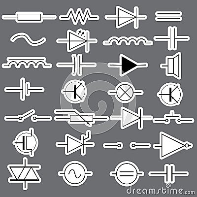 Schematic symbols in electrical engineering stickers eps10 Vector Illustration