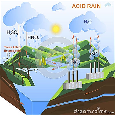 Scheme of the Acid rain, flats design Vector Illustration