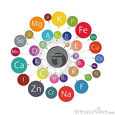 Vitamins and minerals. Circular scheme Vector Illustration