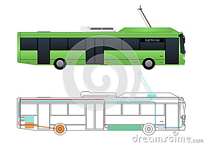 Scheme of the electric bus Vector Illustration