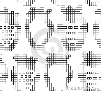 Scheme for knitting. Seamless geometric pattern with decorative berries. Vector texture. Cartoon for embroidery. Vector Illustration