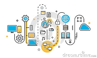 Scheme of saving cloud storage service for website banner Vector Illustration