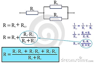 Scheme of series-parallel connection of three resistors Stock Photo