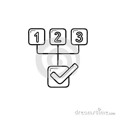 Scheme with three steps hand drawn outline doodle icon. Vector Illustration