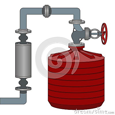 Scheme with water tank and pipes. Vector Vector Illustration