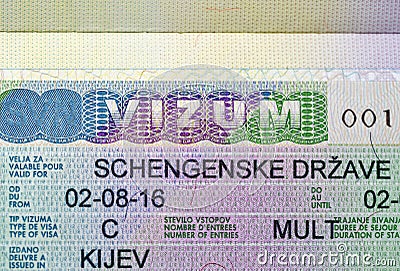 Schengen visa issued in Kiev closeup Stock Photo