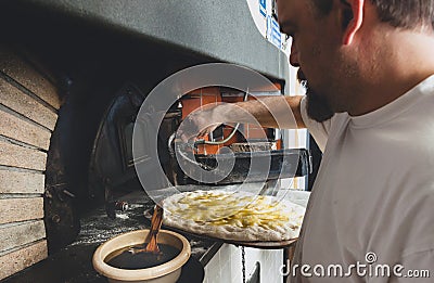 Schiacciata is a kind of bread made in Tuscany, Italy Stock Photo